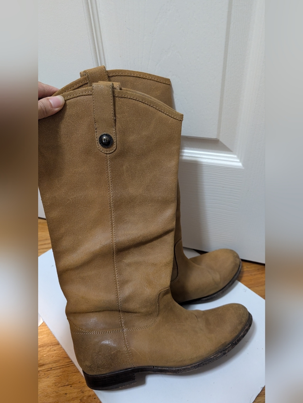 Frye Melissa Tall Boots Tan Brown Suede Leather Distressed Size 8